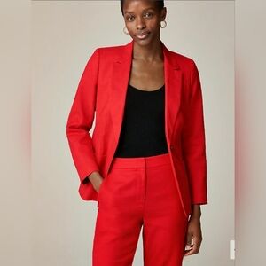 JCrew Red Helena Women's Linen Blend Blazer Single Button Office Classic